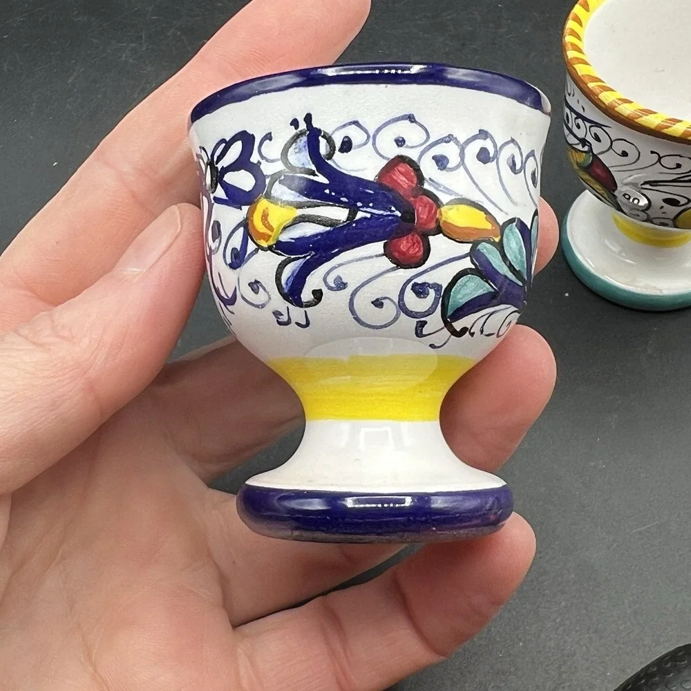 Raffaellesco Hand Painted Egg Cups Italy Deruta Dipinto A Nano Ceramic Set of 3